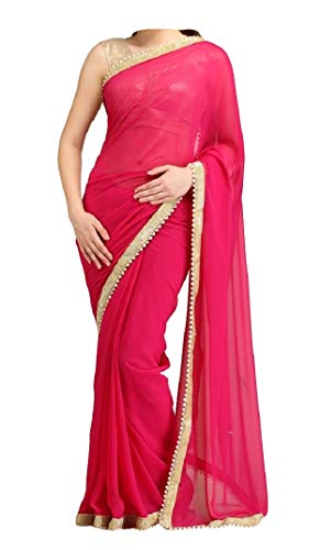 ABN Fashion Indische ethnische Hochzeit Faux Georgette Frauen Partywear Sari mit ungenähter Bluse - Pink - Einheitsgröße von ABN Fashion