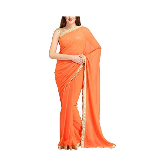 ABN FashionIndische ethnische Hochzeit Faux Georgette Frauen Partywear Sari mit ungenähter Bluse - Orange - Einheitsgröße von ABN Fashion