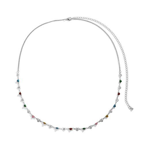 Taillenketten für Frauen, silberne Taillenkette, Herz mit bunten Perlen, Bauchkette, 93 cm Taillenketten für Frauen, silberne Taillenkette, Herz mit bunten Perlen, Bauchkette, 93 cm von ABNNHK