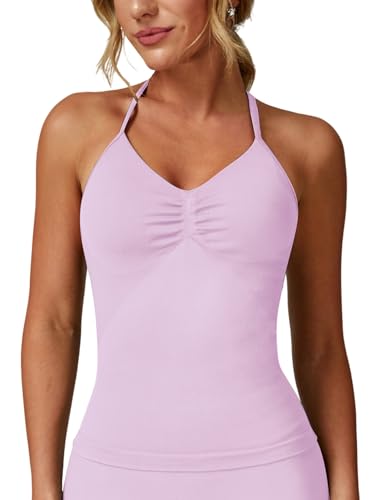 ABOCIW Damen Impact Longline Trägertop Neckholder Sport-BH ärmellos Gym Yoga Workout Tank Tops mit BH, Pink, Medium von ABOCIW