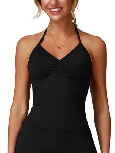 ABOCIW Damen Impact Longline Trägertop Neckholder Sport-BH ärmellos Gym Yoga Workout Tank Tops mit BH, Schwarz, Large von ABOCIW