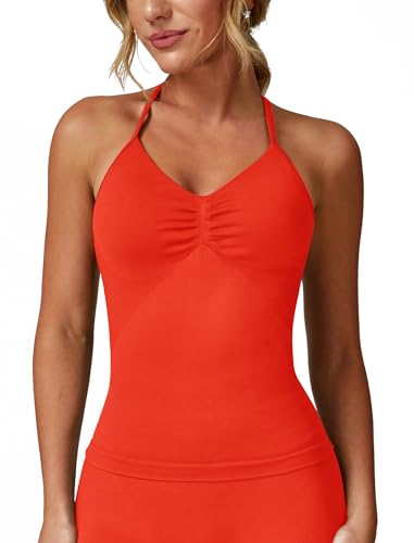 ABOCIW Damen Impact Longline Trägertop Neckholder Sport-BH ärmellos Gym Yoga Workout Tank Tops mit BH, Chilli, small von ABOCIW