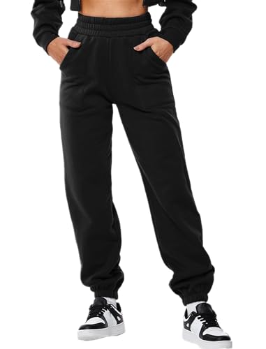 ABOCIW Damen-Jogginghose mit Fleece-Futter, hohe Taille, athletische Jogginghose mit Tasche, carbon schwarz, M von ABOCIW