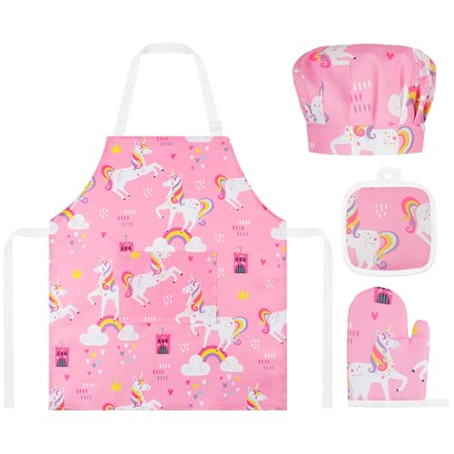 ABOHU Kinder Schürze und Kochmütze Set, 4 Stück Verstellbar kinder kochschürze mit Taschen, Kochhandschuh, Isolierpads, Koch Kostüm für für Küche Kochen Backen Malerei Party ABOHU Kinder Schürze und Kochmütze Set, 4 Stück Verstellbar kinder kochschürze mit Taschen, Kochhandschuh, Isolierpads, Koch Kostüm für für Küche Kochen Backen Malerei Party von ABOHU
