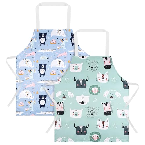 ABOHU kinder kochschürze abwaschbar, Kinderschürze mit Cartoon Muster, Backschürze Kinder für Jungen Mädchen, Küchenschürze für Kleinkind Kochen Backen Malerei Party von ABOHU