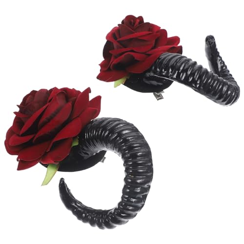 ABOOFAN 1 Paar Haarschmuck Für Halloween-party Schwarze Rosenspangen Ziegenhörner Für Cosplay Haarklammer Lolita-accessoires Gotische Hörner Dämon Bettwäsche Aus Baumwolle Vampir Fräulein von ABOOFAN