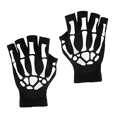 ABOOFAN 1 Paar Leuchtende Schädel Handschuhe Handmuffs Für Männer Halloween-knochenhandschuhe Schwarze Fingerlose Handschuhe Skelett Fingerlose Handschuhe Acrylfaser Mode Spielzeug Kind von ABOOFAN