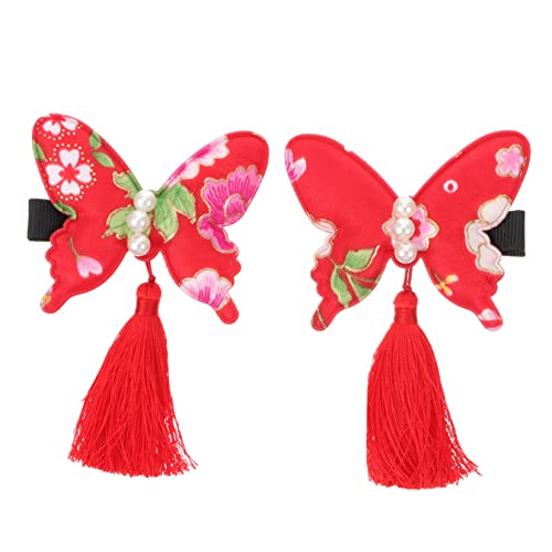 ABOOFAN 1 Paar Schmetterlings-haarspange Chinesische Haarspangen 2021 Neujahr Fotostütze Haarspangen Für Kinder Chinesische Neujahrsdekoration Baby Mädchenhaar Quaste Kleine China Stoff von ABOOFAN