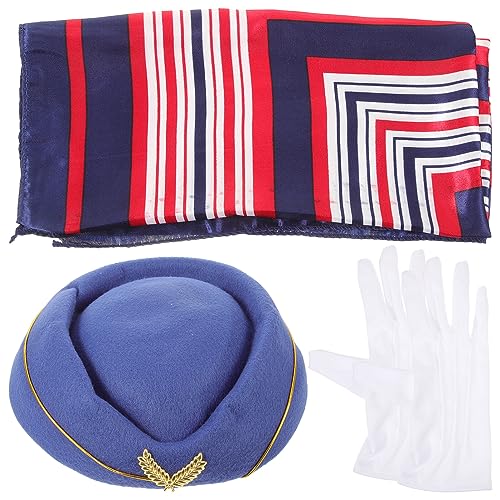 ABOOFAN 1 Satz Pe Ära Serie Stewardess Bekleidungszubehör Stewardess Hut Stewardess Cosplay Schal Handschuhe Zubehör (3-teiliges Set-blau) Flugbegleiter-cosplay-accessoire Flugbegleiterin von ABOOFAN