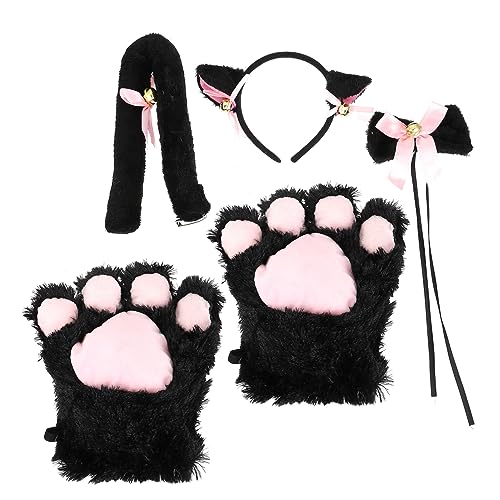 ABOOFAN 1 Satz Anzug Für Katzenpfoten Handschuhe Für Katzenpfoten Katzenohren Kostüm Für Hasenmädchen Weißes Damenkleid Cosplay-zubehör Behaart Katze Kopfschmuck Frau Simulation Plüsch von ABOOFAN