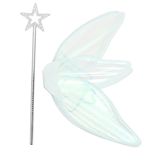 ABOOFAN 1 Satz Elfenfeenflügel Prinzessinnenflügel Feenflügel Für Erwachsene Halloween-feenflügel Cosplay Feenflügel Schmetterlingskostümflügel Feenstab Mädchen Kleidung Plastik Kind Weiß von ABOOFAN