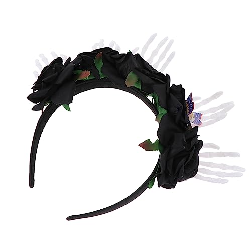 ABOOFAN 1stk Halloween-stirnband Rosenskelett Hände Knochen Haarband Halloween-rosenblumen-stirnband Halloween-blumen-stirnband Halloween-blumenkopfschmuck Fräulein Cosplay Stoff Mexiko von ABOOFAN