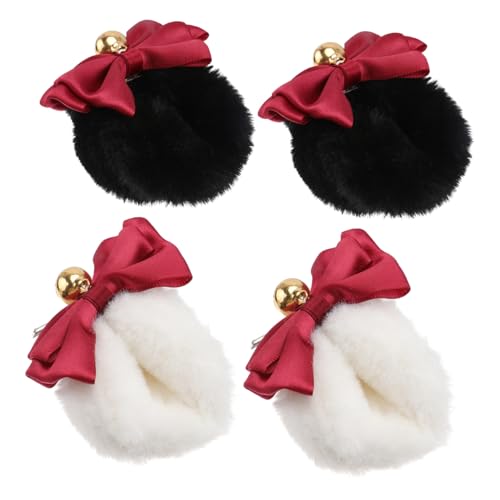 ABOOFAN 2 Paare Mädchen Plüsch Haarklammern mit Schleife und Bärchenohren Weiche Dekorative Haarspangen Leichte Haarschmuck Accessoires Sicherer Halt Geeignet für Alltag und Party von ABOOFAN