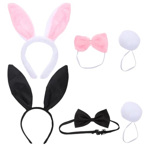 ABOOFAN 2 Sätze Hasenohr Stirnband Plüsch- -hasenohren Hasenkostüm Häschen-cosplay-stirnband Rosa Hasenohren Schwarze Stirnbänder Für Frauen Fräulein Tuch Dreiteiliger Anzug von ABOOFAN