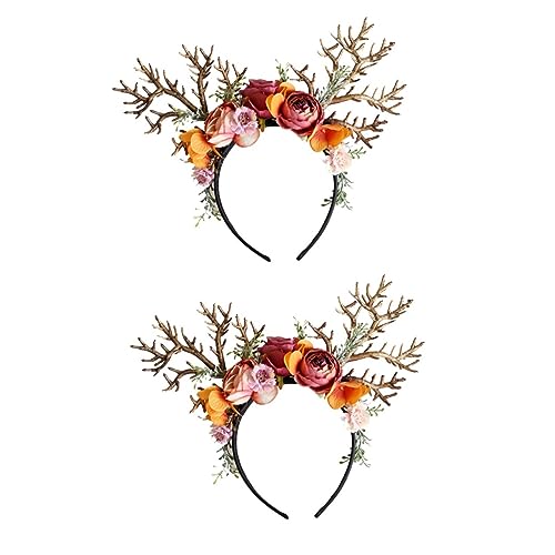 ABOOFAN 2st Stirnband Für Weihnachtsfeiern Weihnachtsstirnbänder Weihnachtsblumen-stirnband Haarspangen Aus Hirschgeweih Blumenkostüm Hirschhaarreifen Kind Blumenkopfschmuck Die Blumen von ABOOFAN