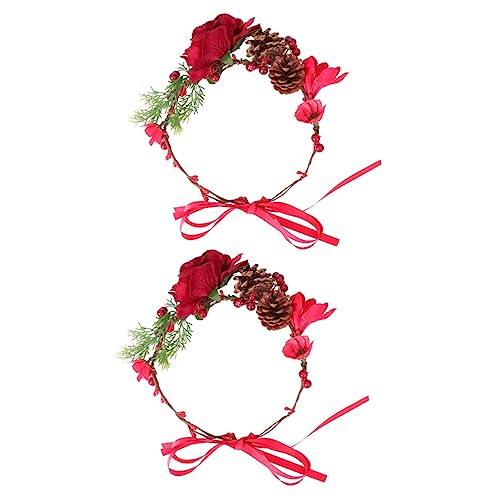 ABOOFAN 2st Holly Berry Stirnband Haarkranz Aus Rosen Braut Haarkranz Weihnachtsbeere Stirnband Weihnachtskranz Stirnband Weihnachtsbeerenkrone Rosengirlande Blumen Brautjungfer Blütenkopf von ABOOFAN