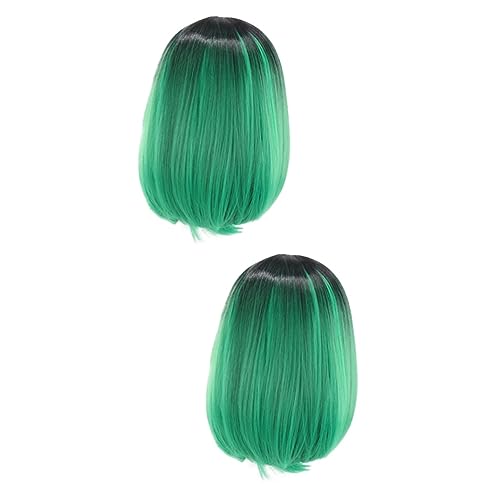 ABOOFAN 2st Lace-front-perücken Grüne Perücke Lace Front Perücken Echthaar Grüne Cosplay Perücke Lace Frontal Perücken Echthaar Bob Perücke Mit Cosplay-kopfbedeckung Viggs Kurzes Haar von ABOOFAN