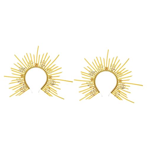 ABOOFAN 2 Stück Halo-Stirnband Unserer Dame Goldene Stirnbänder Für Frauen Griechische Blätter Kopfbedeckung Sonnenhaar-Accessoires Doppel-Stirnband Metall-Stirnbänder von ABOOFAN