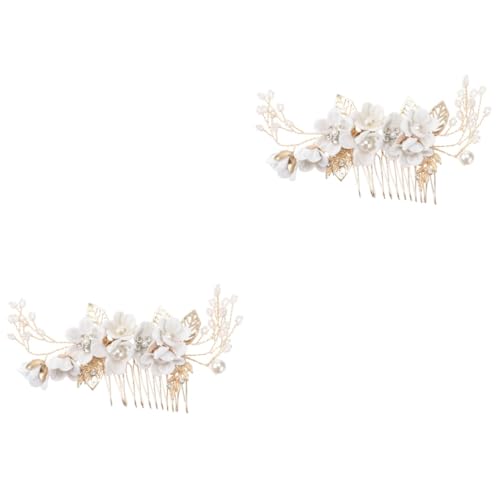 ABOOFAN 2 Stück Hochzeits-Haarkamm Für Die Braut Seitlicher Haarkamm Für Frauen Hochzeit Blumen-Haar-Seitenkamm-Clips Dekorative Haarkämme Goldene Hochzeit-Haar-Accessoires von ABOOFAN