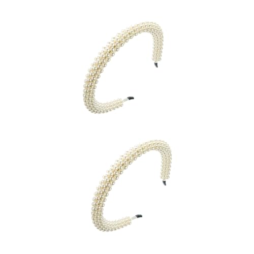ABOOFAN 2 Stück Perlen-Stirnband Perlen-Stirnbänder Rutschfest Modisch Schärpe Zum 21 Geburtstag Damen-Stirnbänder Perlen-Haarreifen Kronen Perlen-Tiara Haar-Accessoires von ABOOFAN
