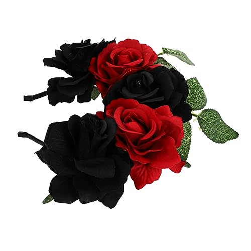 ABOOFAN 2 Stk Rosa Stirnband Blumenhaargirlande Frühlingsblume Halloween-blumenkranz Halloween-haarband Tag Der Toten Kopfschmuck Schwarze Stirnbänder Für Frauen Damen Stoff Rosen Mexiko von ABOOFAN