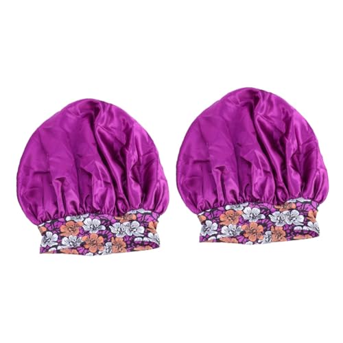 ABOOFAN 2 Stück Satin-Duschhaube Schwarzes Kopftuch Turbane Für Damen Mädchen Mütze Bademütze Haar-Styling-Kappe Schlafkopf-Abdeckung Polyester Lila Große Badekappe Haarhaube von ABOOFAN