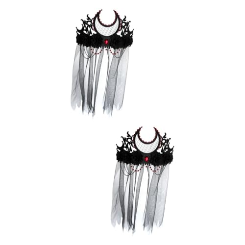 ABOOFAN Jahrgang 2 Stück Schwarze Mesh-Krone Make-Up-Stirnband Goth-Kleidung Blumenkostüm Cosplay Haar-Accessoire Halloween-Schleier Cosplay Schwarze Spitze Maskerade-Stirnband von ABOOFAN