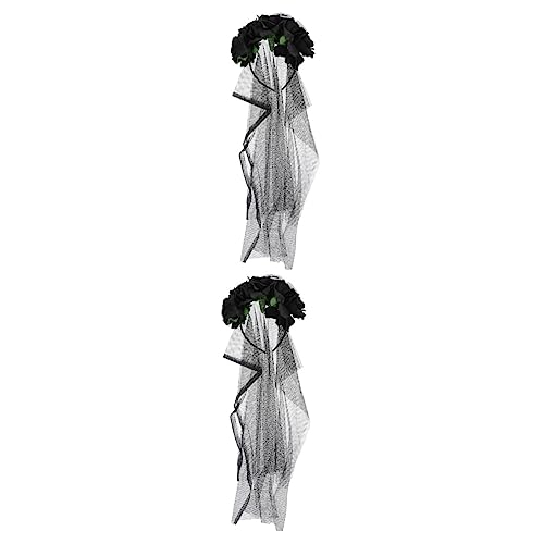 ABOOFAN 2st Stirnband Cosplay Teufel Kopfbedeckung Kopfschmuck Aus Toten Blumen Tag Der Toten Halloween Blumenspitzenschleier Halloween Schleier Kopfbedeckung Nylon Rosen Kopfhörer von ABOOFAN