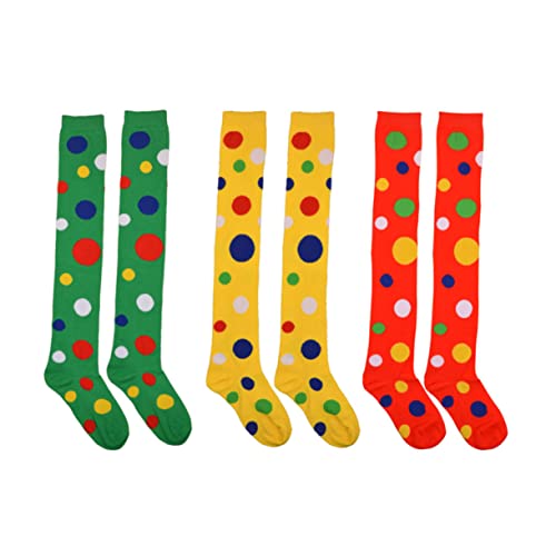 ABOOFAN Clown Cosplay Strümpfe Overknee Socken 3 Paar Bunt mit Punktmuster Lange Performance Tanzsocken Rutschfest für Kostümpartys Karneval Damen Herren Erwachsene von ABOOFAN