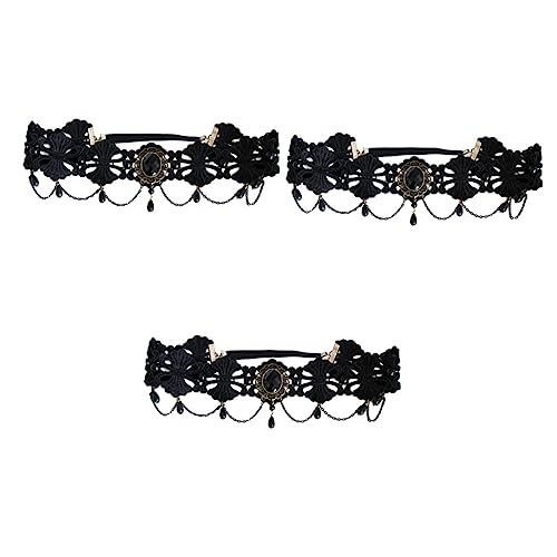 ABOOFAN 3st Schwarzes Gothic-stirnband Schwarzes Breites Spitzenstirnband Aus Strass Schwarzes Halloween Schwarzes Stirnband Aus Elastischer Spitze Krone Haarband Vampir Charmant Fräulein von ABOOFAN