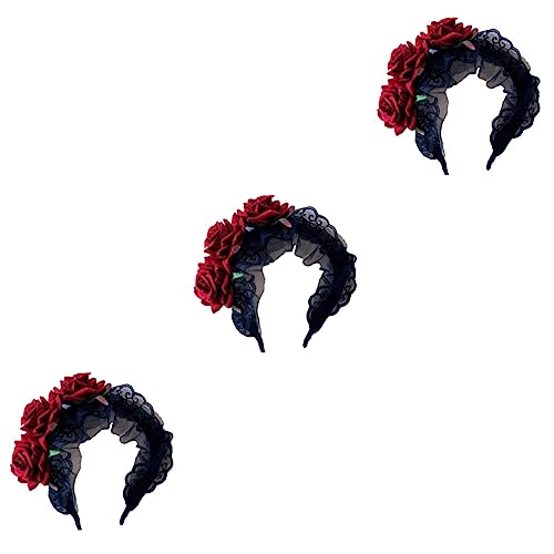 ABOOFAN 3 Stk Halloween-kopfschmuck Spitze Haarband Rosenhaar Mexikanische Blumenkronen Stirnband Mit Rosenblüten Los Muertos Kopfschmuck Foto Stirnband Palast Mexiko Fräulein von ABOOFAN