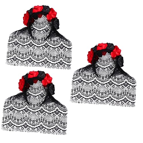 ABOOFAN 3st Rose Stirnband Black Lace Veil Stirnband Wan Weihnachtsfeier Haarschmuck Halloween-rosenblumenkrone Tag Der Toten Haarband Schwarz Haarbänder Mexiko Die Blumen von ABOOFAN