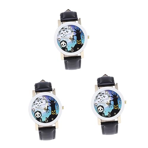 ABOOFAN 3 Stück Geist Halloween Freizeit para Damenuhr Party Quarzglas Thema Weißer Kreis Uhren Digitale Aktivitäten Festival Mujer Täglich Herrenuhren Modisch Für Handgelenk Schwarz von ABOOFAN