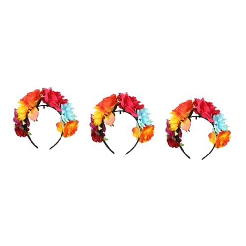 ABOOFAN Haarschmuck 3 Stück Hawaii-Stirnband Tag Der Toten Kopfbedeckung Geschenke Hawaii-Blumen-Stirnband Zarte Ornamente Foto-Requisiten Damen-Geschenkband Rosen Kopfschmuck Kopfknopf von ABOOFAN