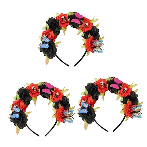 ABOOFAN 3 Stk Künstliche Blumen-schädel-stirnband Floraler Haarkranz Halloween-haarreifen Dia De Los Tag Der Toten Halloween-haar-cosplay-accessoires Teufel Braut Dekorationen von ABOOFAN