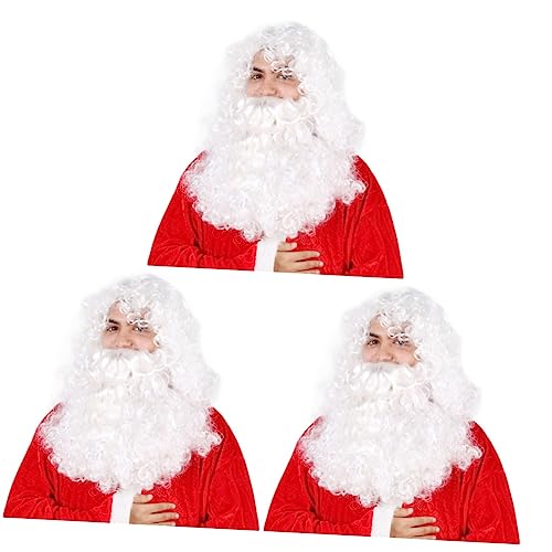 ABOOFAN 3st Weihnachtsmütze Perücke Weihnachts-cosplay-kostüm Weihnachtsmann Cosplay Requisiten Santa Lange Perücke Langer Nikolausbart Santa Kostümzubehör Locken Weiß Gesichtsmaske von ABOOFAN