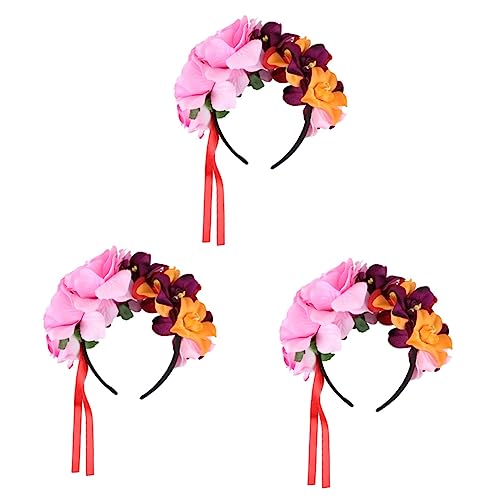 ABOOFAN 3st Orchideen-stirnband Rosenkopfschmuck Mexikanische Partydekorationen Gotischer Blumenkopfschmuck Buntes Blumenstirnband Tag Der Toten Stirnband Stoff Fräulein Haarring Halloween von ABOOFAN