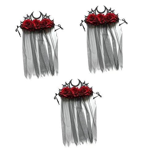 ABOOFAN 3St Schleier Krone Halloween-Blumenkopfschmuck Rosenblumenkronenschleier Haarbänder Haarklammer Party-Requisite Schleier-Stirnband Cosplay Haarnadel Sensenmann Kopfbedeckung Braut von ABOOFAN