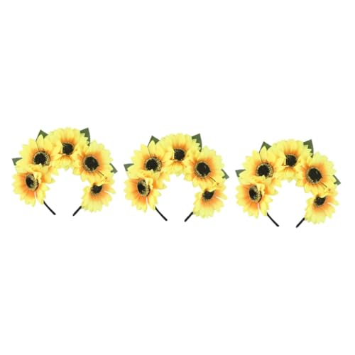 ABOOFAN 3st Sonnenblumen-stirnband Sonnenblumenfrauen Kopfbedeckung Sonnenblume Verstellbare Blumenkrone Sonnenblumenkrone Blumenstirnbänder Festival Stoff Damen Ausgabekarte Gänseblümchen von ABOOFAN