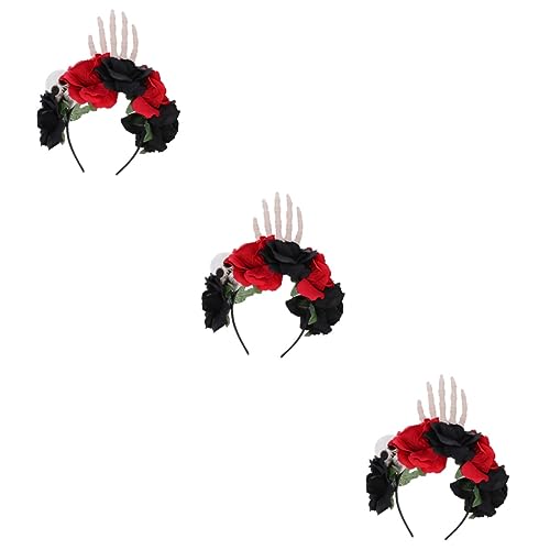 ABOOFAN 3 Stk Schädel-hand-stirnband Halloween-skelett-kopfschmuck Schädel Rose Stirnband Tag Der Toten Stirnband Mexikanisches Blumenstirnband Fräulein Requisiten Cosplay Stoff von ABOOFAN