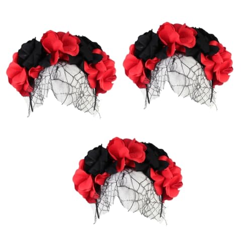 ABOOFAN 3St Halloween Kunstblume schwarzes Mesh-Stirnband Kostüm mit Gesichtsschleier Halloween-Schleier-Stirnband halloween haarreif halloween headband Haarbänder für Damenhaar Hut von ABOOFAN