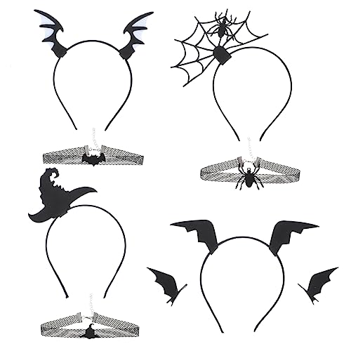 ABOOFAN 4 Sets Halloween-Stirnband-Set Schwarze Halsketten Für Frauen Hexenkostüm-Stirnband Schwarze Halloween-Rose Halloween-Kopf-Bopper Rosenkranz-Halskette Party-Kostüm-Zubehör von ABOOFAN