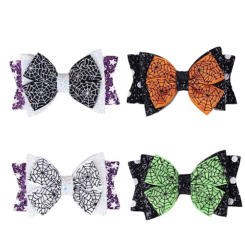 ABOOFAN 4 Stück Halloween-haarspangen Glitzernder Bowknot-clip Schleifenspangen Halloween-haarnadel Halloween-bogenspangen Spinnennetz-haarspange Kind Strasssteine Kunstleder Haarklammer von ABOOFAN