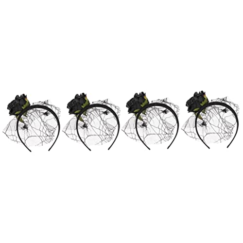 ABOOFAN 4 Stück Mesh-stirnband Halloween-haarband Halloween-blumen Halloween-rosen-haarreifen Totenkopf Kopfbedeckung Mesh-schleier-stirnband Tag Des Urlaub Krepp Hohle Kind Stoff von ABOOFAN