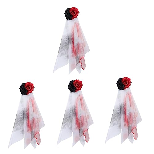 ABOOFAN 4 Stück Schleier Hochzeit Kopfbedeckung Tag Des Halloween-rosen-haarspange Gothic-blumen-haarspange Spitzenstirnband Stirnbänder Für Damen Gittergewebe Braut Haarschmuck Kleid von ABOOFAN