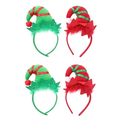 ABOOFAN Weihnachtsdeko 4 Stück Weihnachtsparty-Stirnband Weihnachtself Cosplay Weihnachtsfeier Haarschmuck Deko Hüte Für Haar Schmuck Für Frauen Roter Und Grüner Horn-Haarreifen Kleidung von ABOOFAN