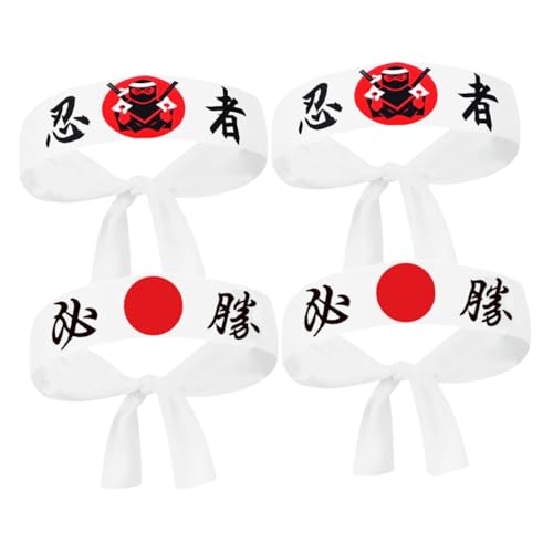 ABOOFAN 4stücke Schweissbänder Kopf Stirnband Ninja Japanisches Hachimaki Stirnband Karate Samurai Kostüm Herren Bandana Kopftuch Sport Kochen Kampfsport Cosplay Fitness von ABOOFAN