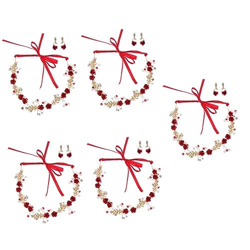 ABOOFAN 5 Sets Braut-Kopfbedeckungs-Set Brautjungfern-Schmuck Brautjungfern-Haar-Accessoires Strass-Halskette Hochzeit Braut Strass-Blumenstirnband Blumenkränze von ABOOFAN