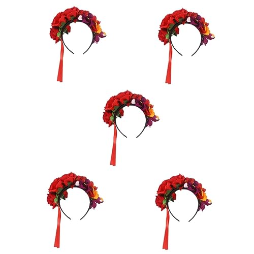 ABOOFAN 5st Rosen-orchideen-stirnband Tag Der Toten Haarband Florales Stirnband Rosa Kopfbedeckung Blumenstirnbänder Für Frauen Florale Haargirlande Halloween Stoff Haarring Baby von ABOOFAN