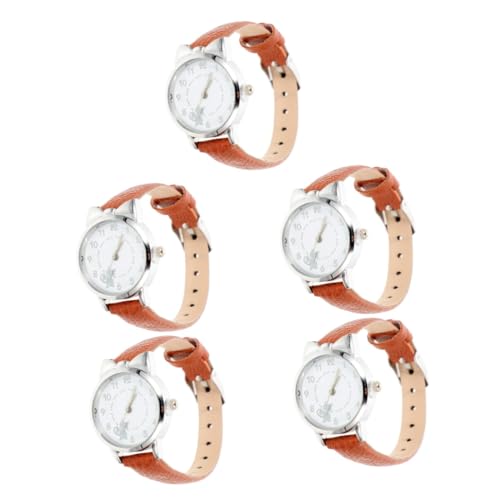 ABOOFAN 5stücke Damen Armbanduhr Im Kreativen Katzen-Design Quarzuhr Mit Braunem Gehäuse Leicht Anpassbar Für Alltag Für Studenten Und Berufstätige von ABOOFAN